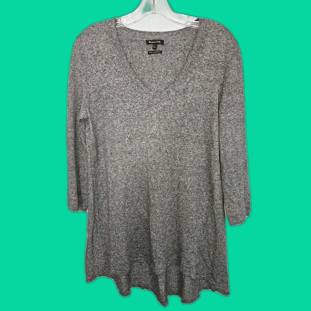Massimo Dutti Grey Marl Soft Knit V-Neck Long Sleeve Top Sweater Womens Small